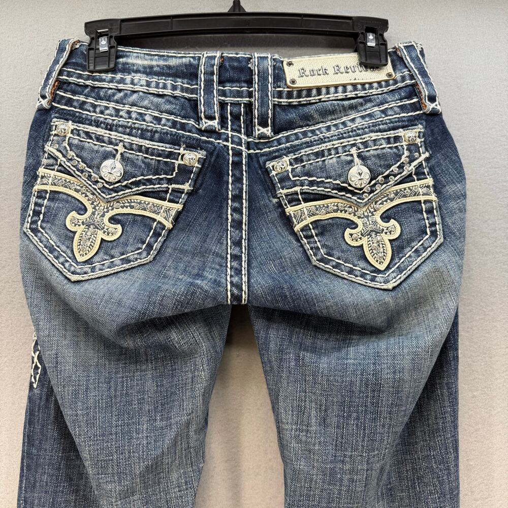 Rock Revival Jeans Womens 25 (2) Stone Washed Blue Esther Cuffed Straight Blingy